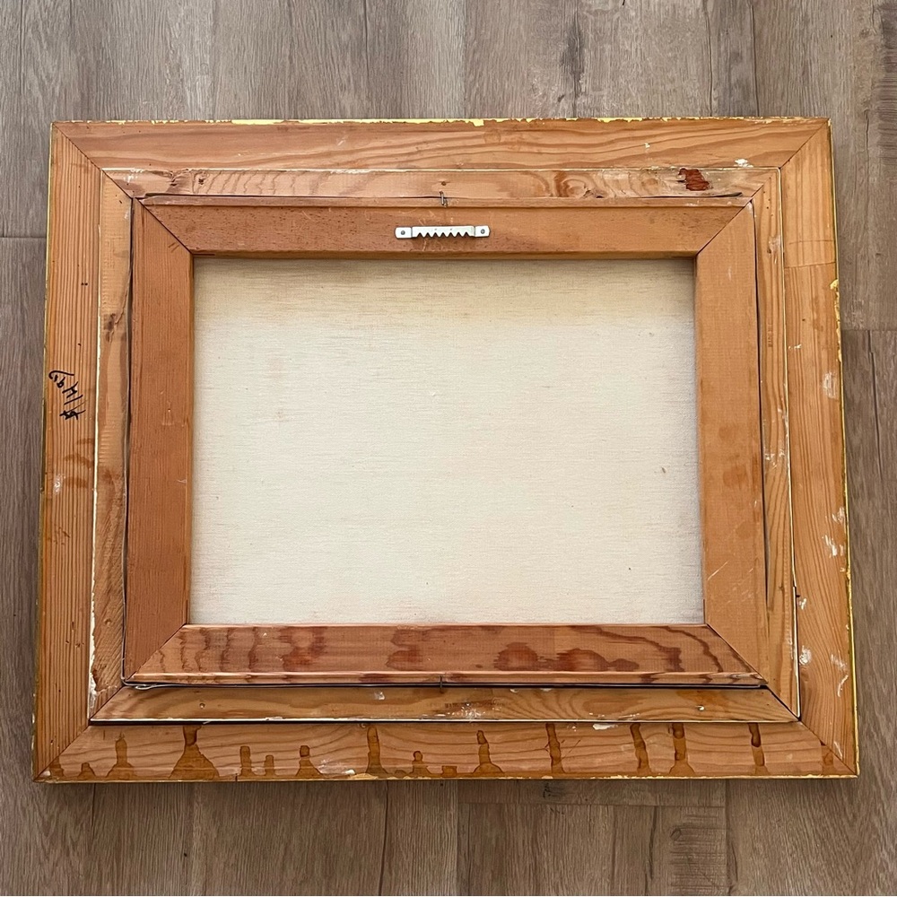 E. Dagnin Original Oil Painting, Mexico Village, Gold Coating Wood Frame - Picture 7 of 7